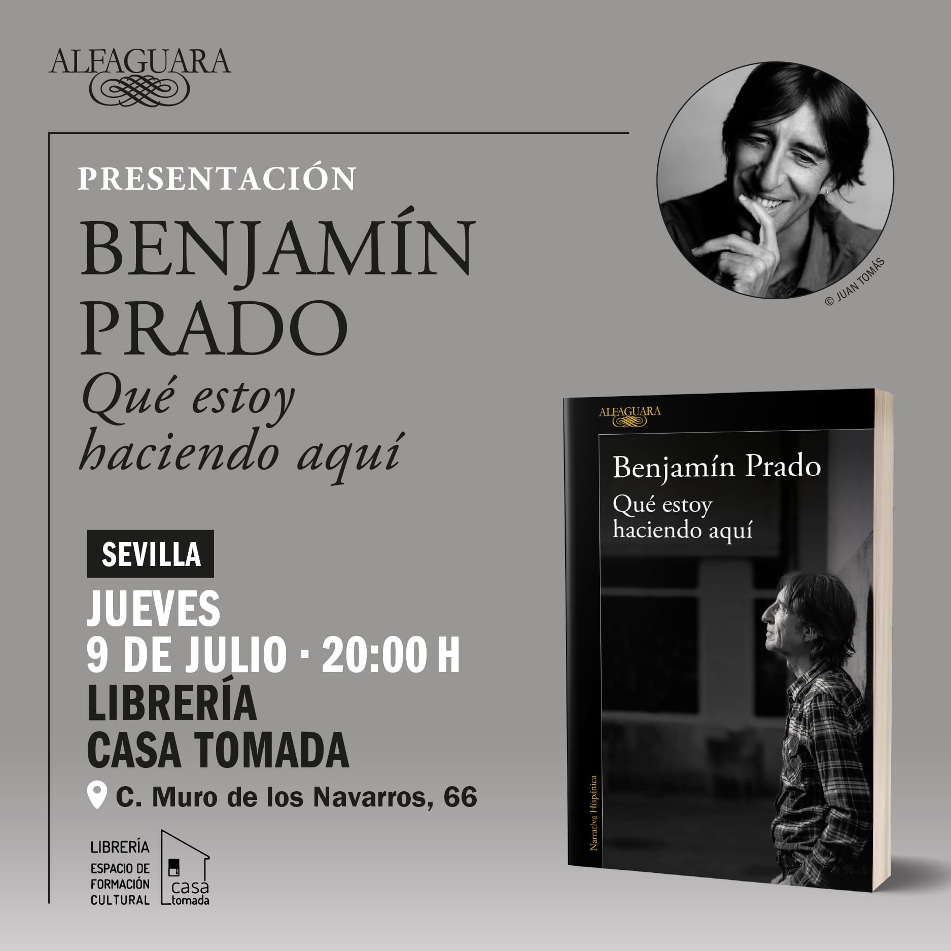 Presentación del libro «Qué estoy haciendo aquí» de Benjamín Prado. Conversación con el autor.